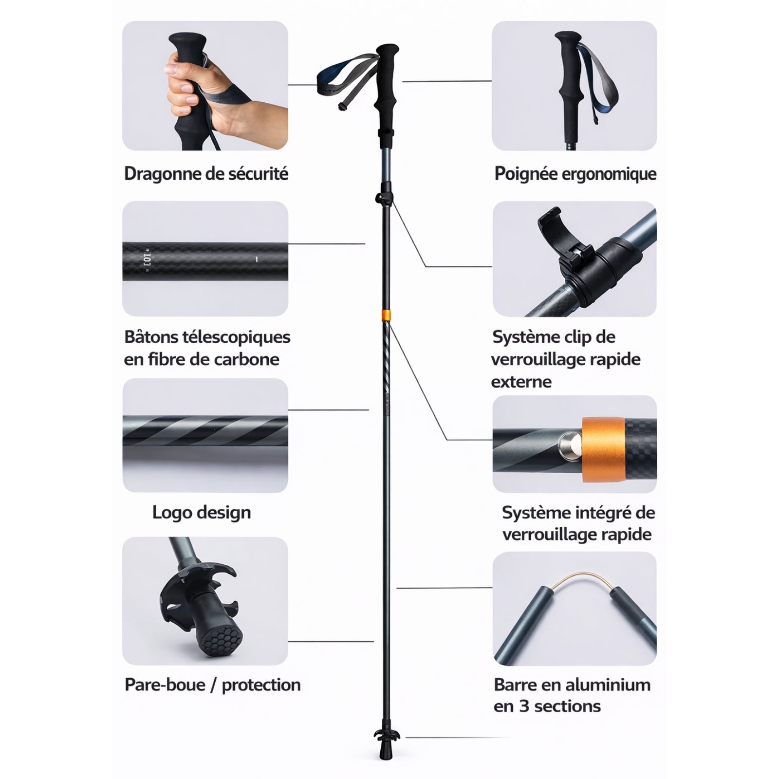 Baton De Randonnée Téléscopique Made In France