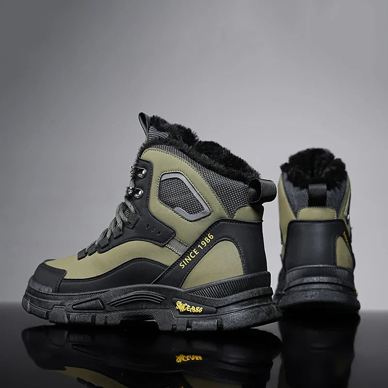 Bottines de Randonnee Chaudes, Impermeables et Confortables - Pour Hommes vert noir