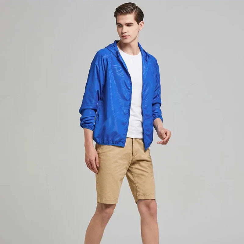 homme avec Veste de randonnée imperméable coupe-vent homme et femme