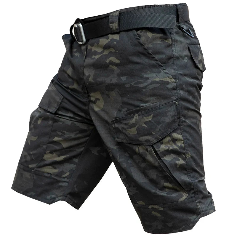 Short cargo de randonnée multi-poches pour hommes noir camouflage