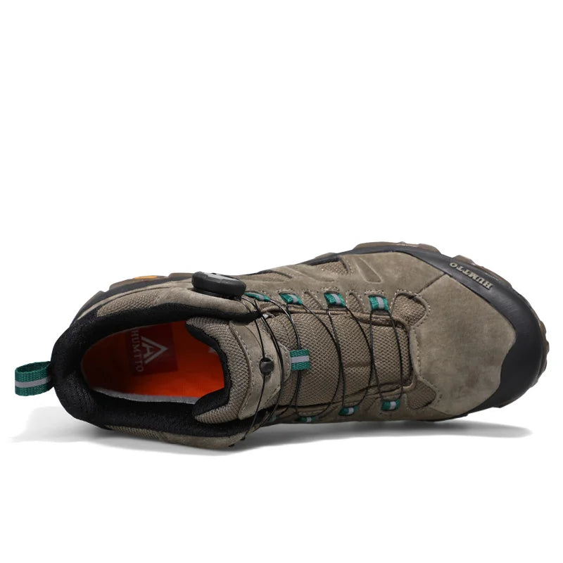 Chaussures randonnée haute à lacet élastiqué imperméable fond blanc