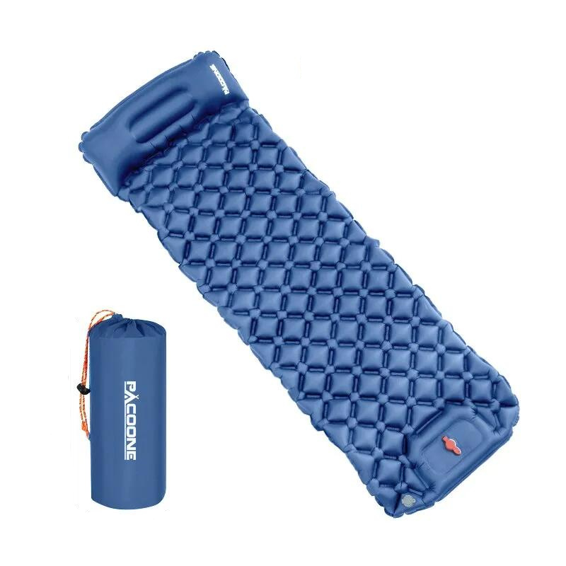 Matelas de Camping Gonflable avec Pompe Intégrée bleu