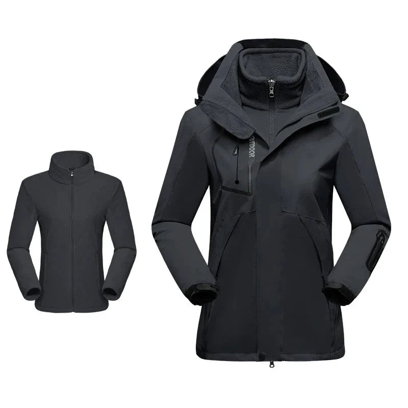 Veste de Randonnée 3 en 1 pour Femme imperméable noir