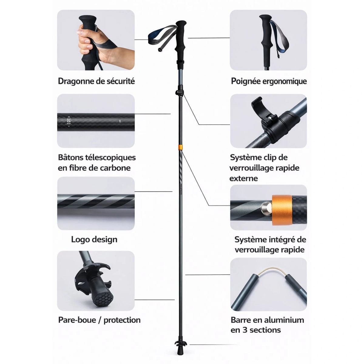 Baton De Randonnée Téléscopique Made In France 4