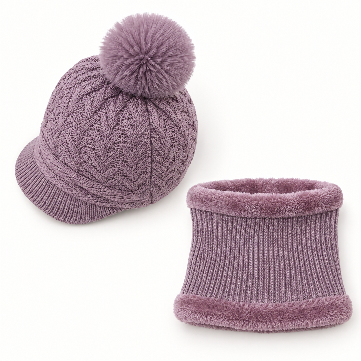 Bonnet casquette femme violet pâle et cache-cou – vue arrière