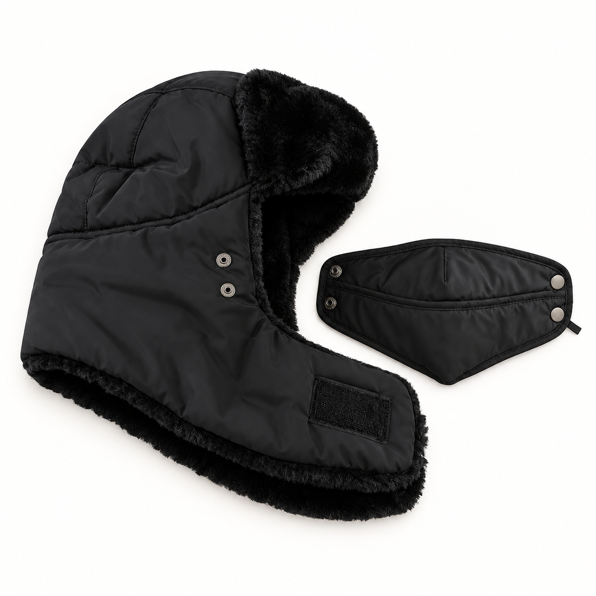 Bonnet randonnée léger noir et masque – vue à plat