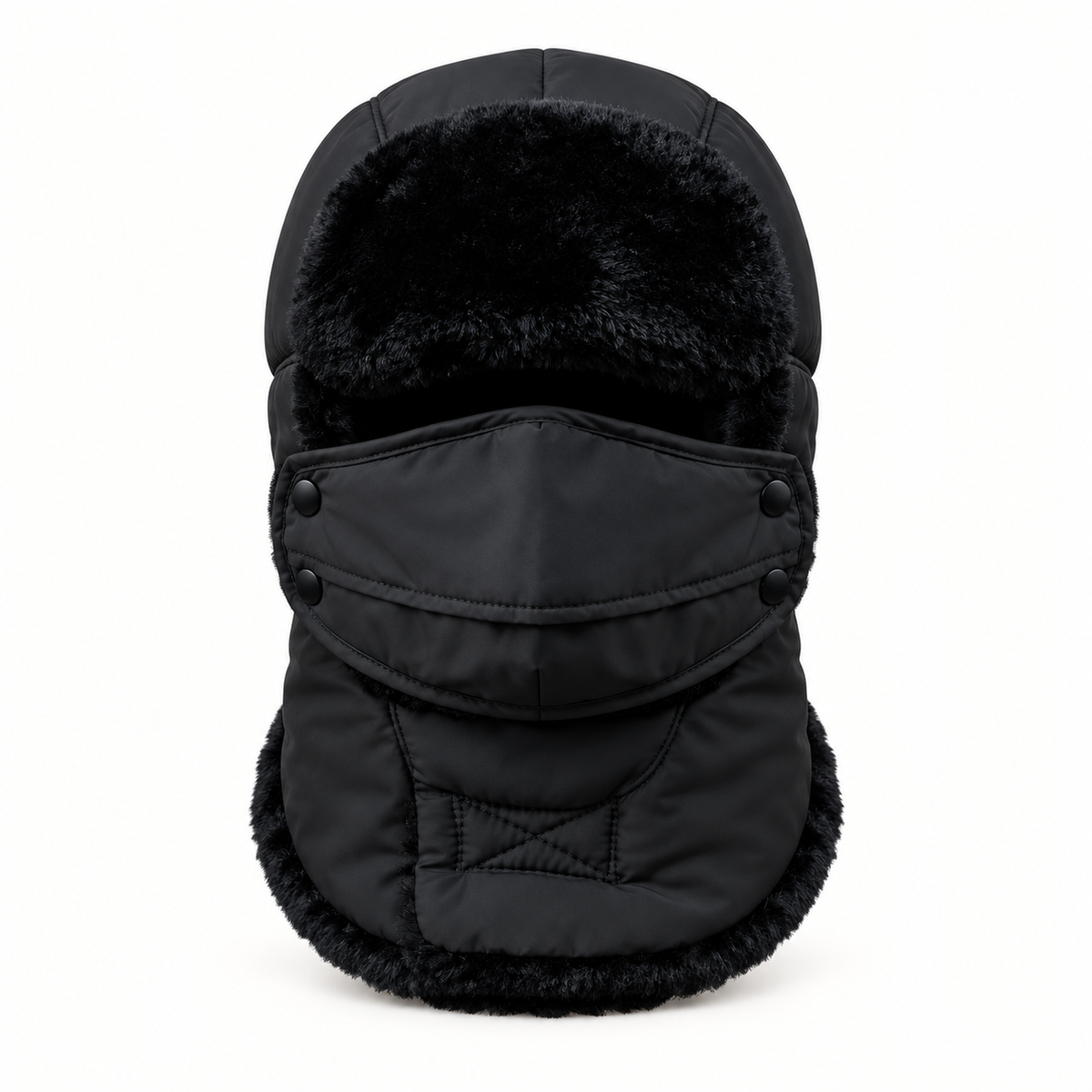 Bonnet randonnée léger noir avec masque – vue de face