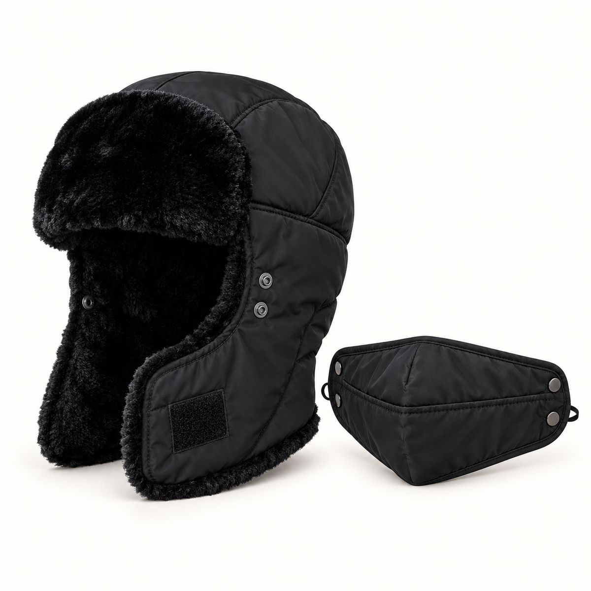 Bonnet randonnée léger noir avec masque facial détaché