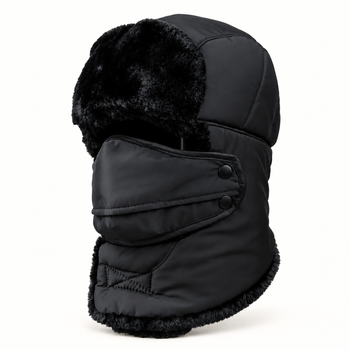 Bonnet randonnée léger noir avec masque – vue de profil
