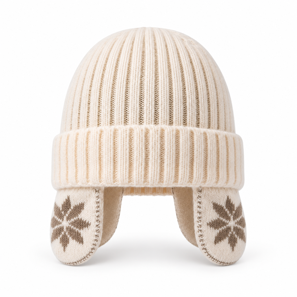 Bonnet randonnée pliable beige – cache-oreilles déployés