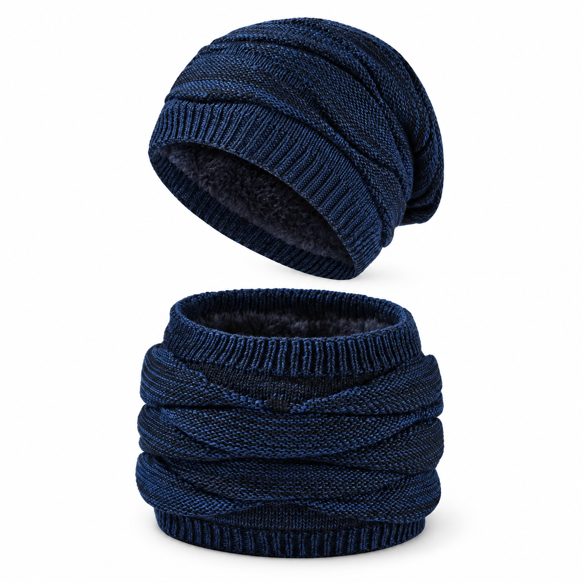 Bonnet ski homme bleu et tour de cou – packshot