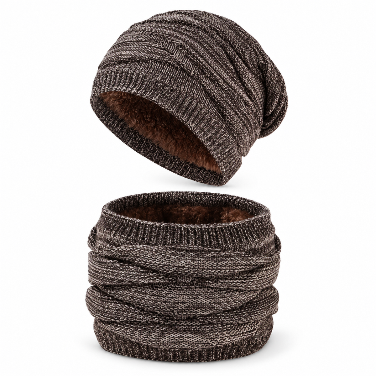Bonnet ski homme brun et tour de cou – packshot