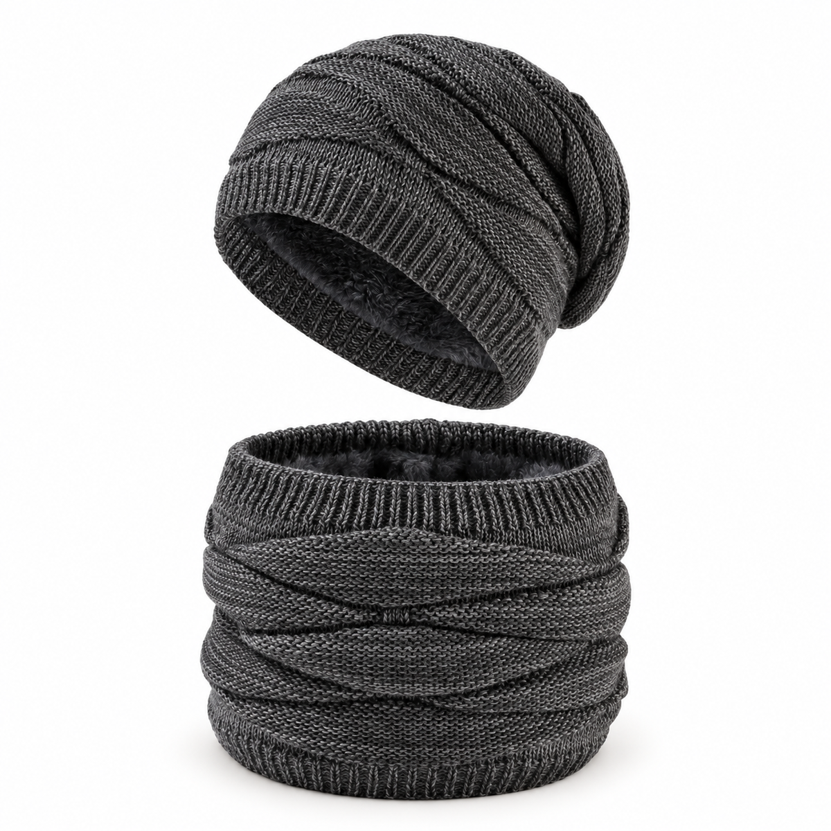Bonnet ski homme gris et tour de cou – packshot