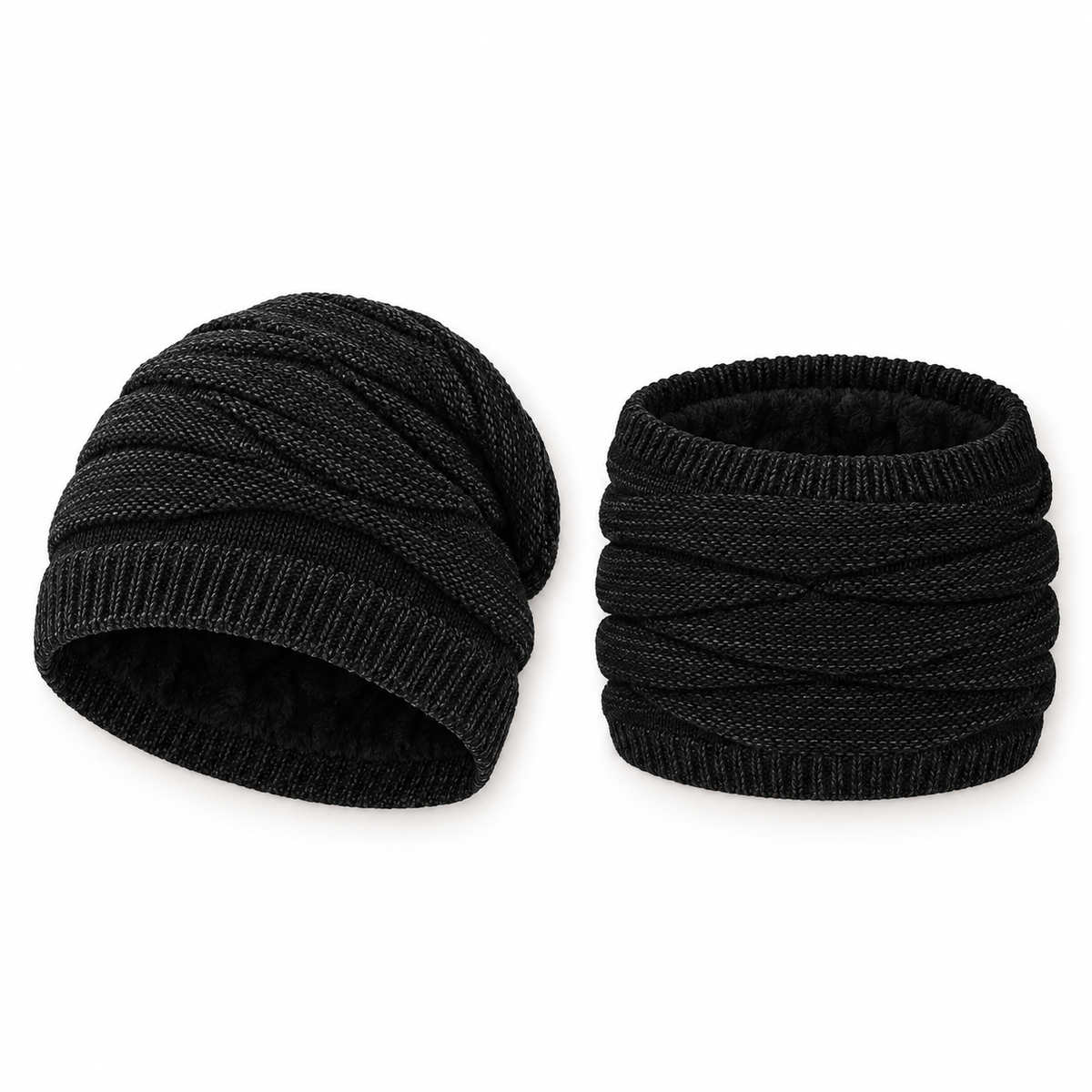 Bonnet ski homme noir et tour de cou – vue à plat