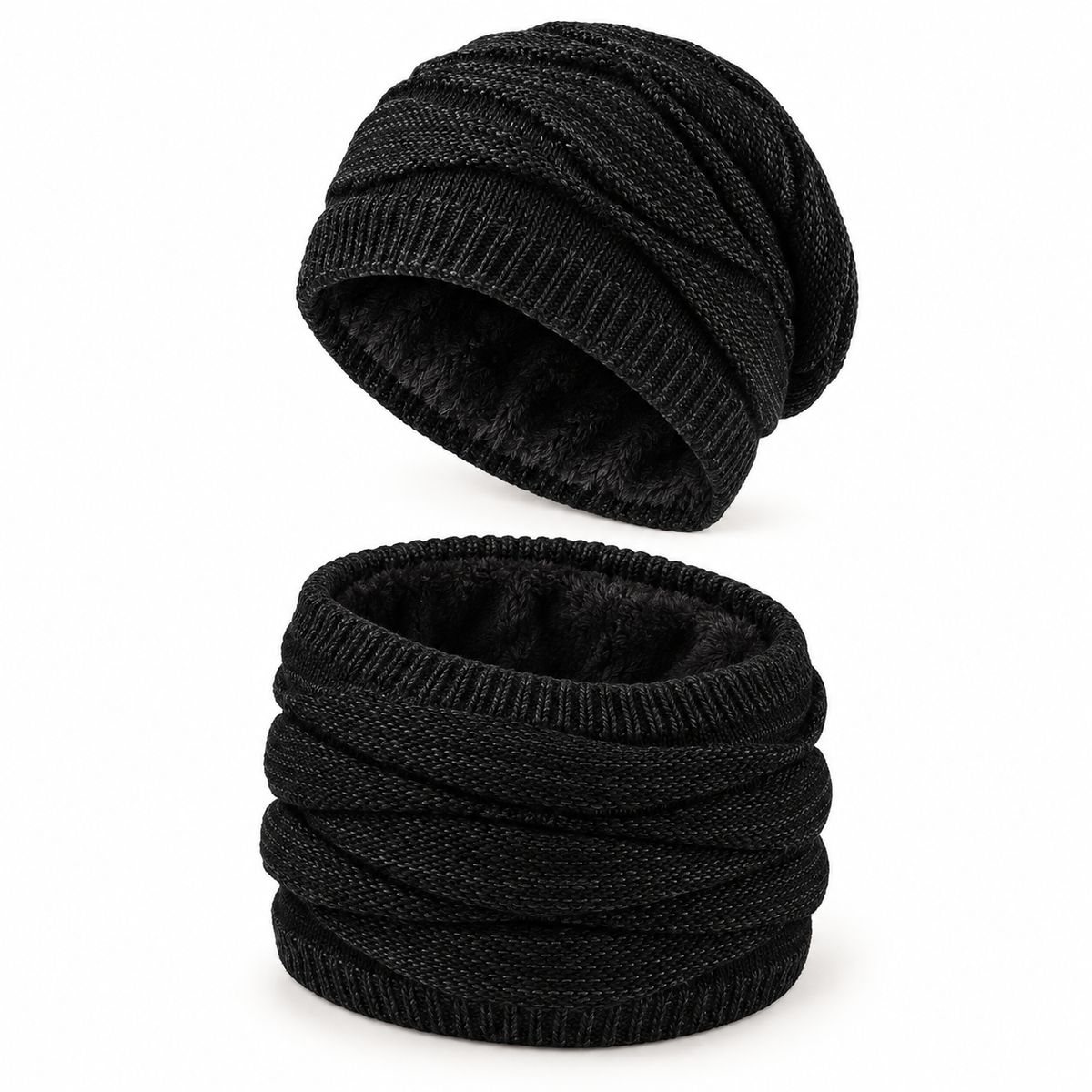 Bonnet ski homme noir et tour de cou – intérieurs doublés