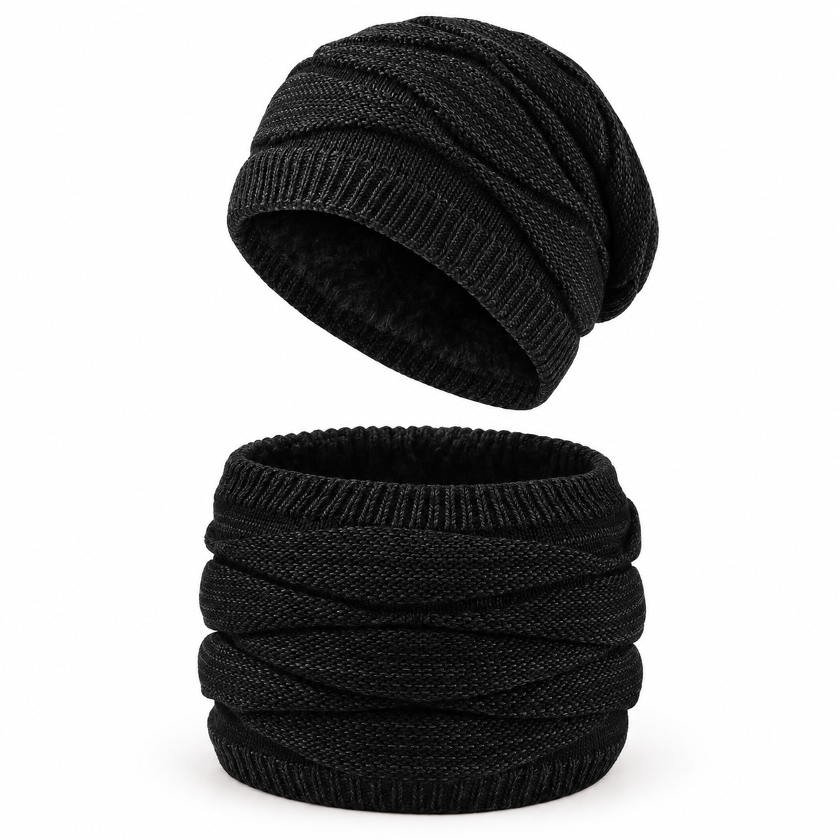 Bonnet ski homme noir et tour de cou – packshot