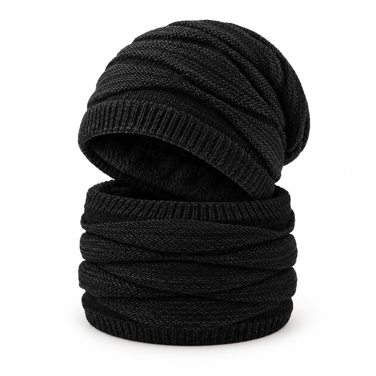 Bonnet ski homme noir et tour de cou – présentation compacte
