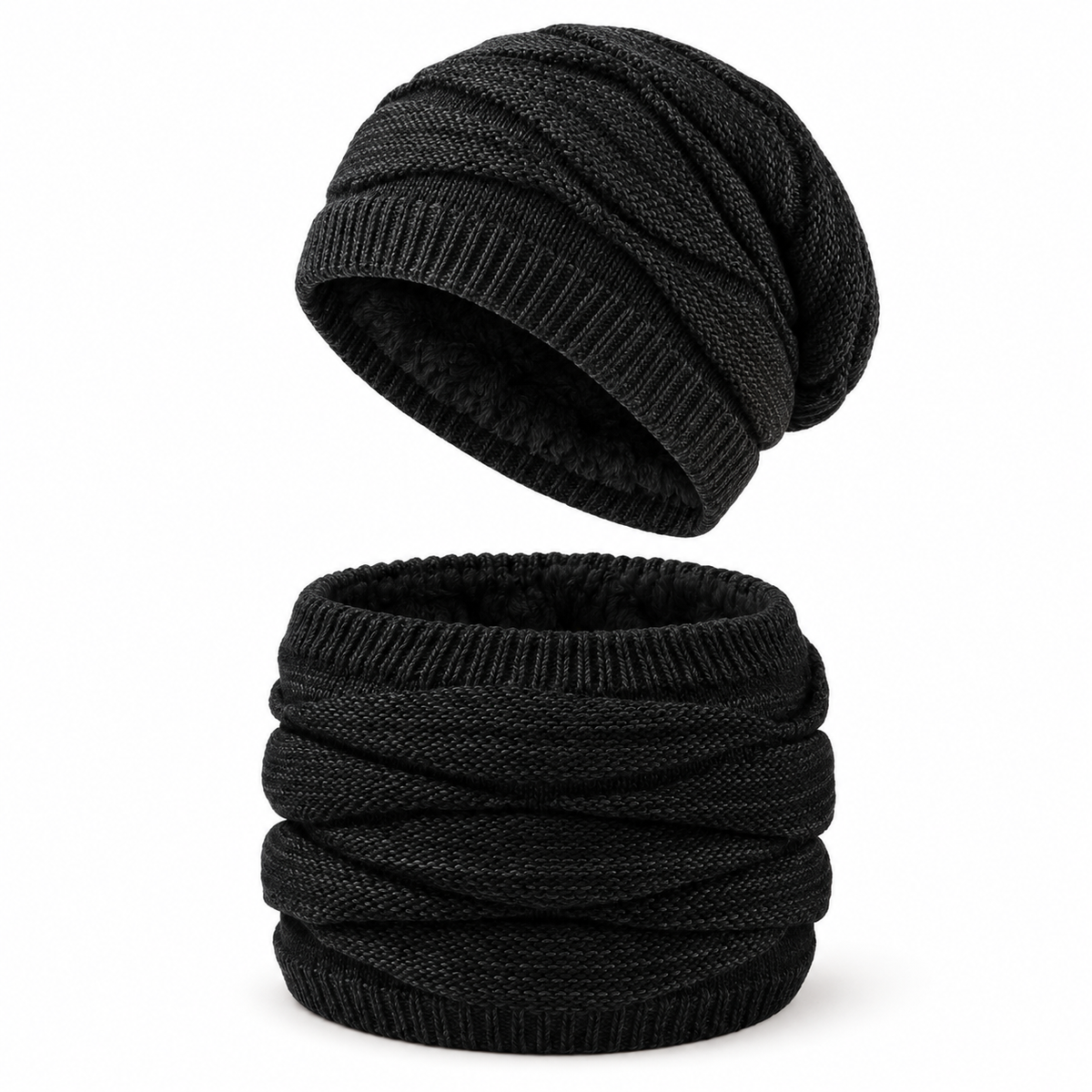 Bonnet ski homme noir et tour de cou – vue de profil