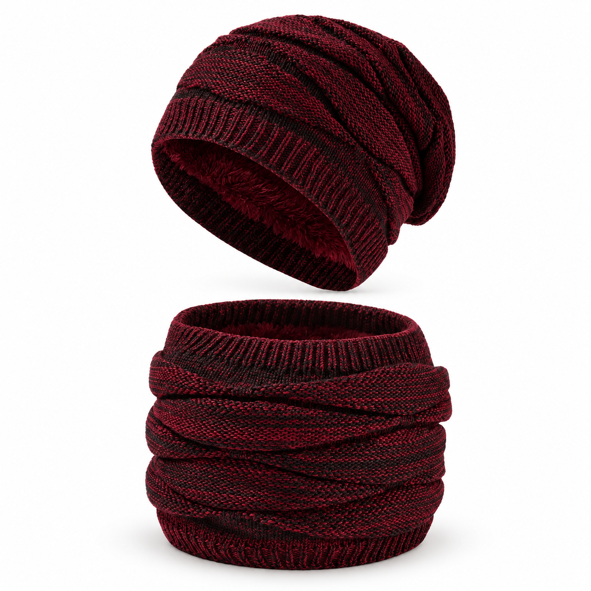 Bonnet ski homme rouge et tour de cou – packshot