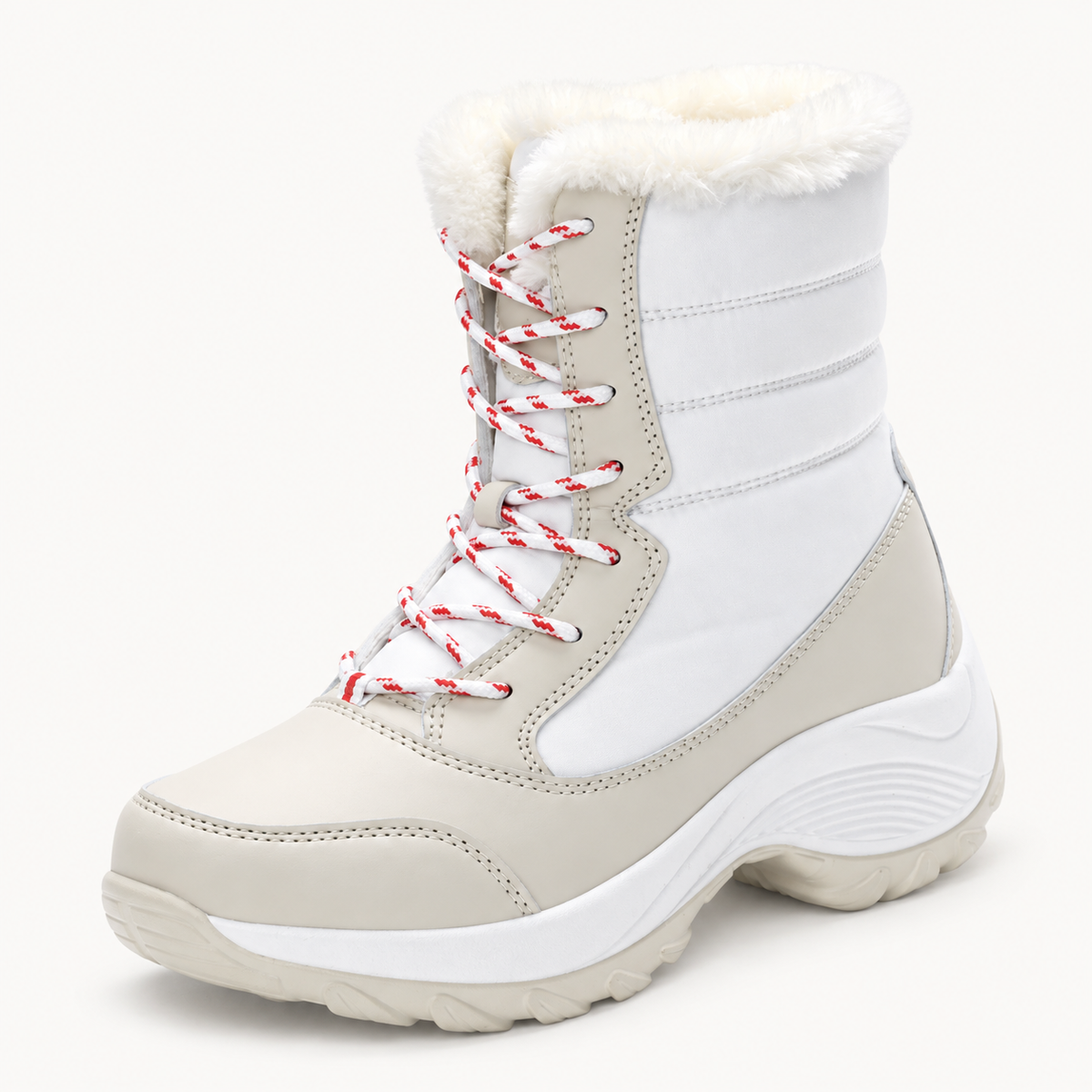 Botte de pluie randonnée femme blanche – vue trois-quarts sur fond blanc chaud
