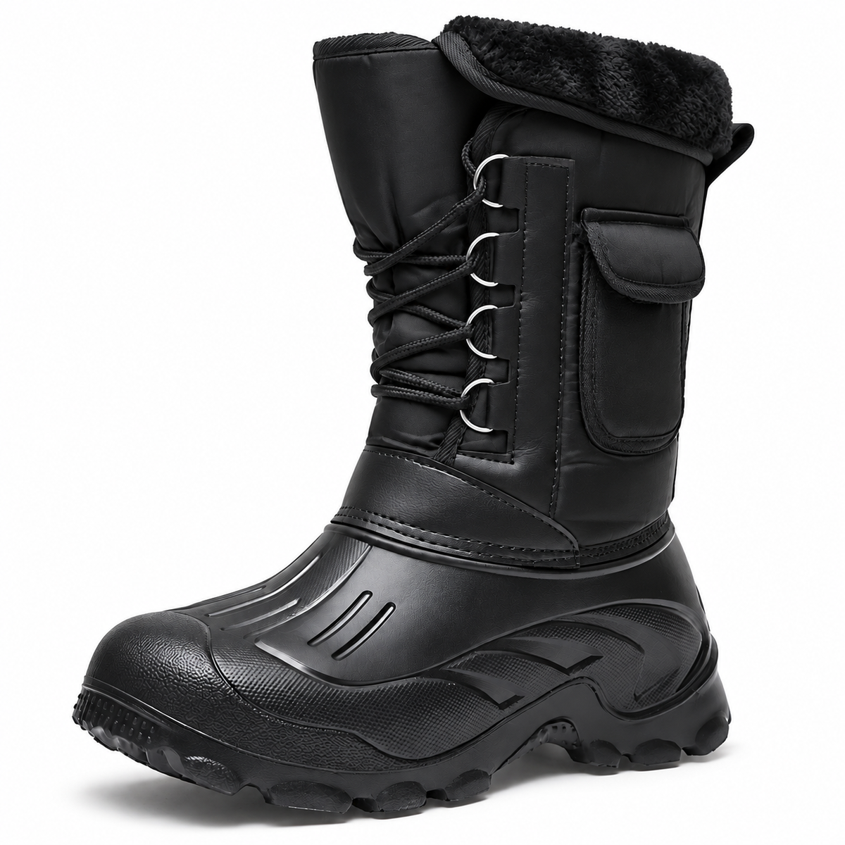 Botte de pluie randonnée homme montrant la jonction coque tige et le laçage