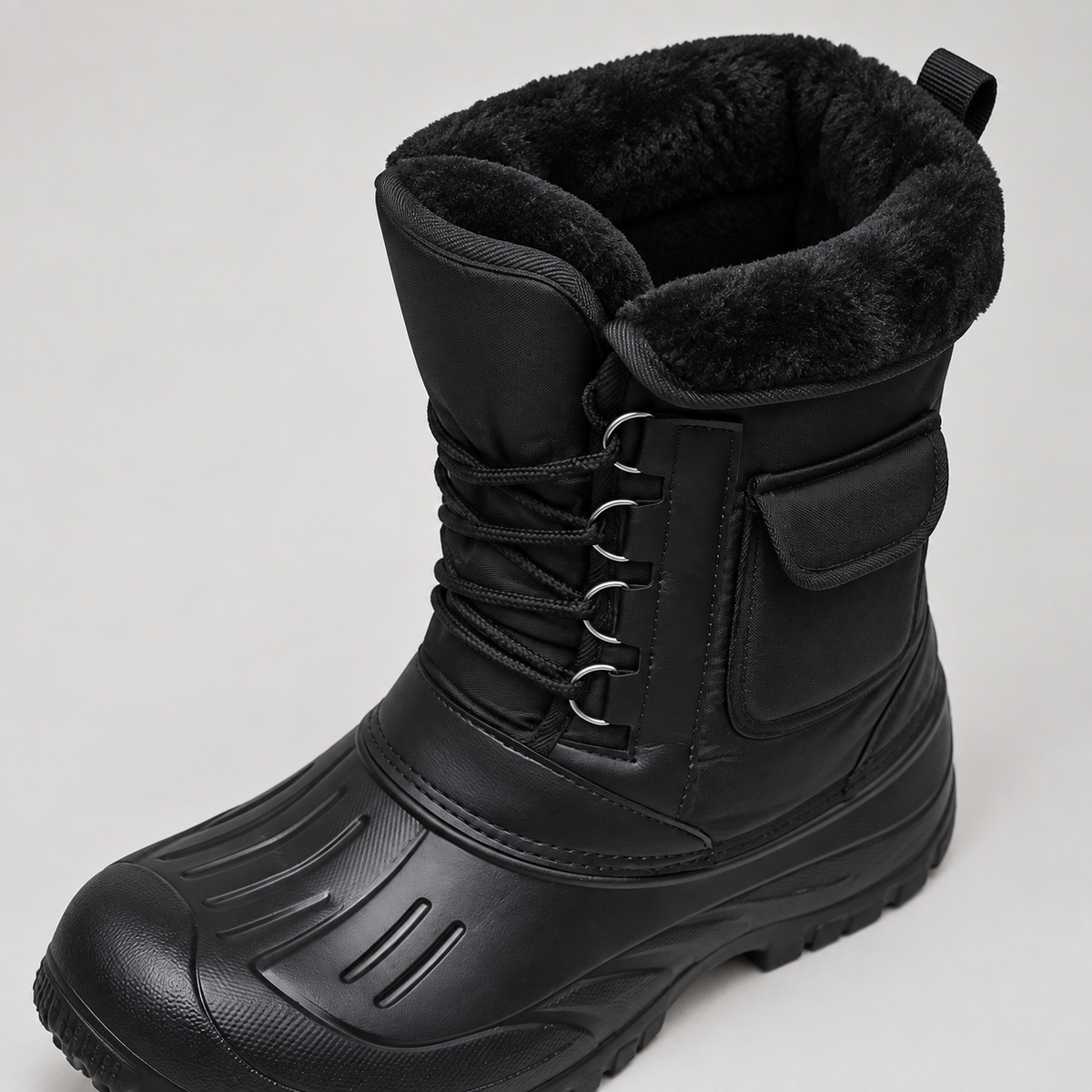 Botte de pluie randonnée homme – vue de l'ouverture, du col et du laçage