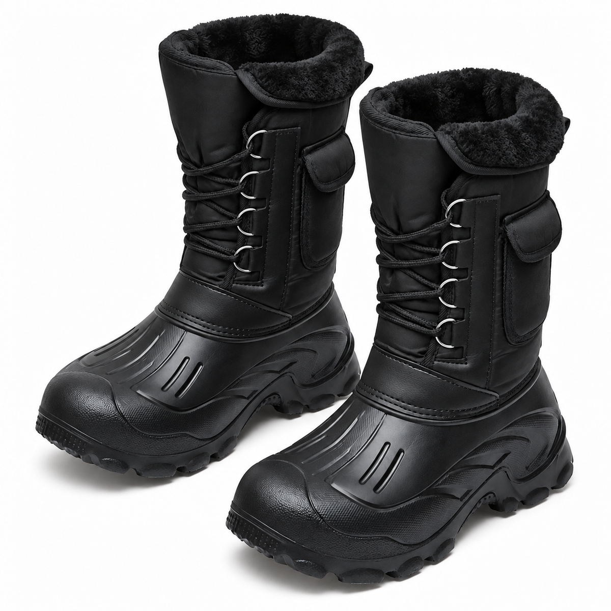 Paire complète de bottes de pluie randonnée homme vue du dessus montrant ouvertures et tiges