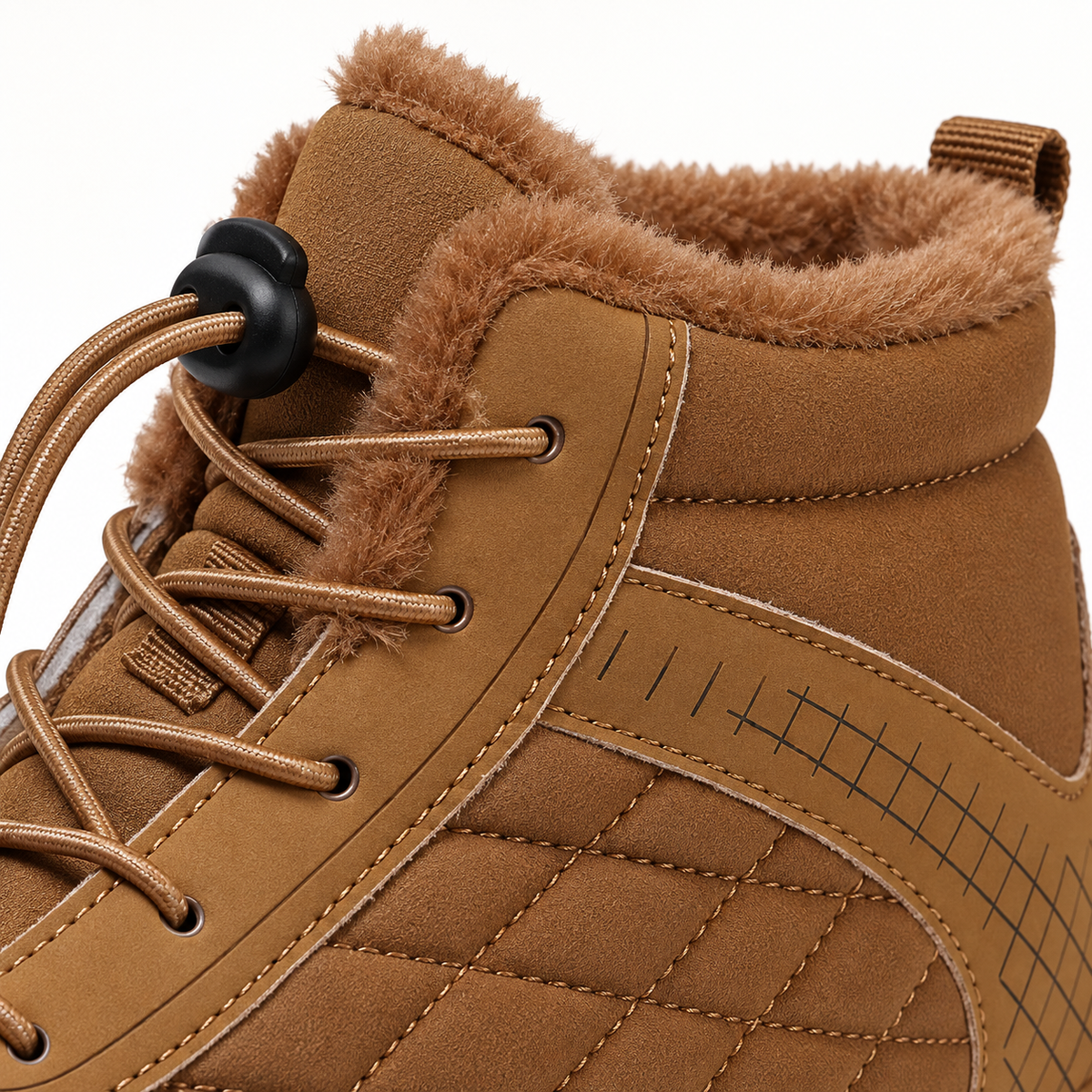 Botte de randonnée beige marron – détail du col et de la doublure