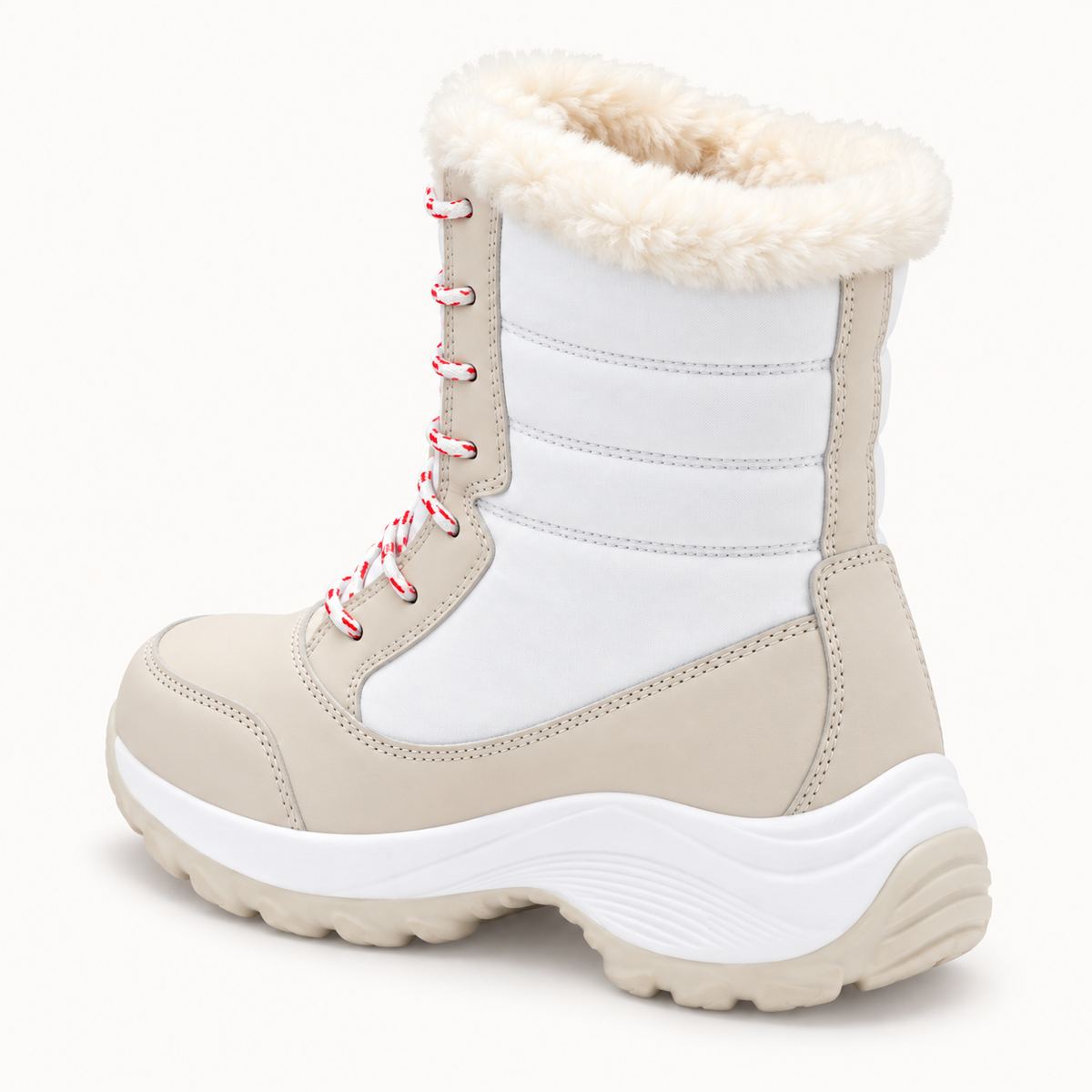 Botte de randonnée fourrée femme blanche – vue arrière du maintien de cheville