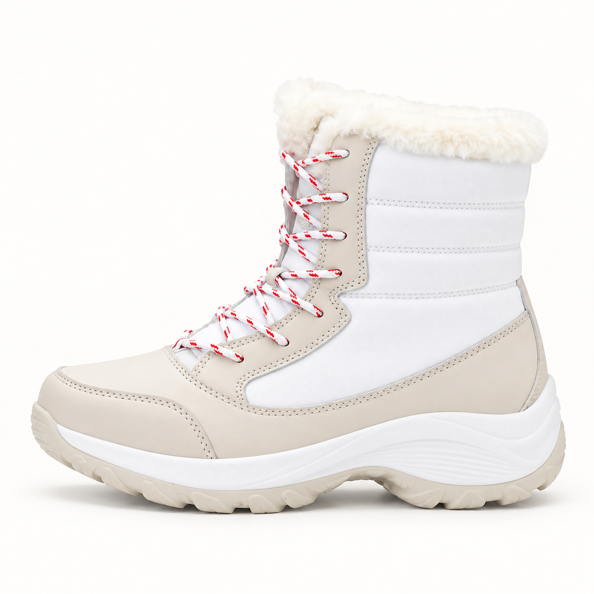 Botte de randonnée fourrée femme blanche – profil de la tige