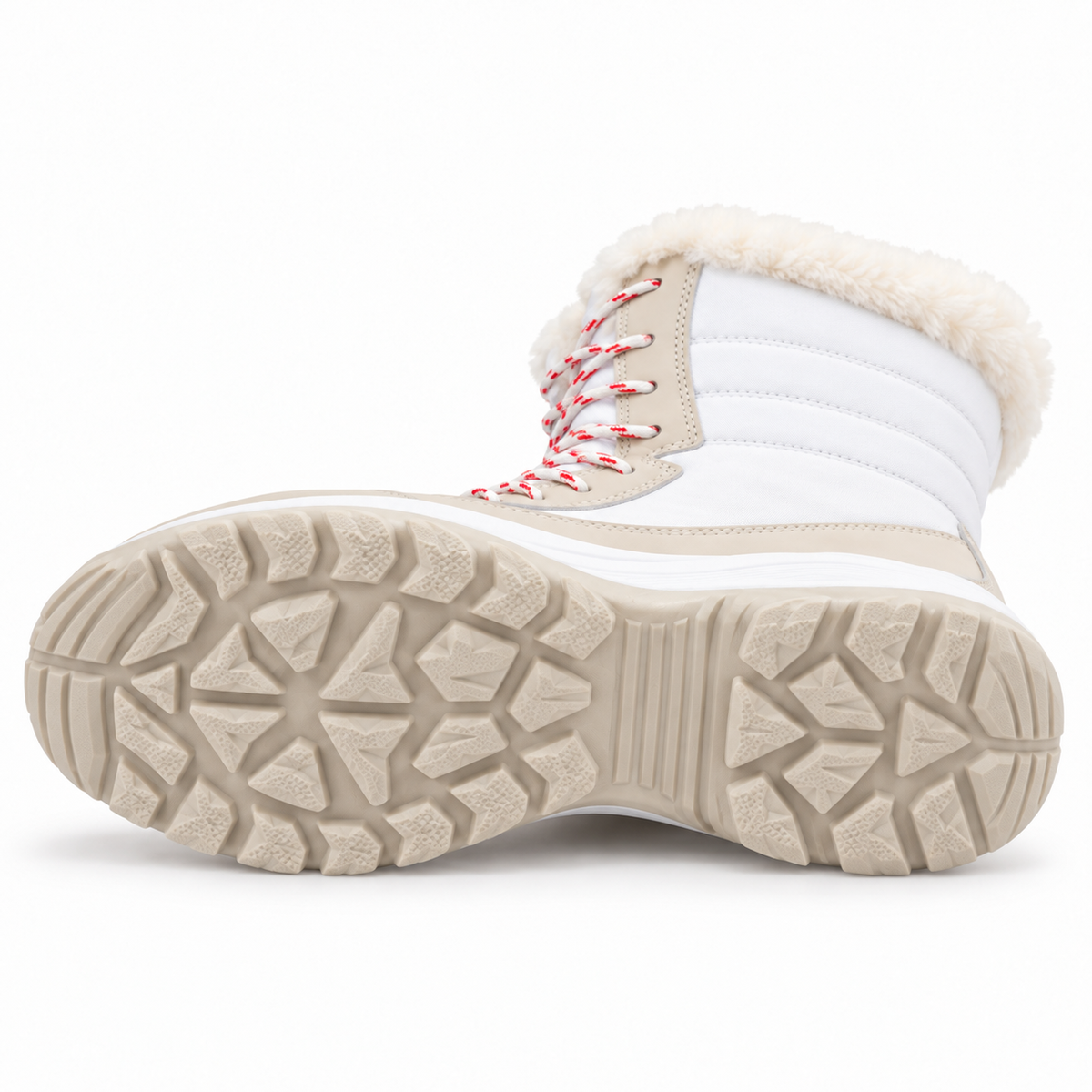 Botte de randonnée fourrée femme blanche – semelle extérieure attachée et crampons