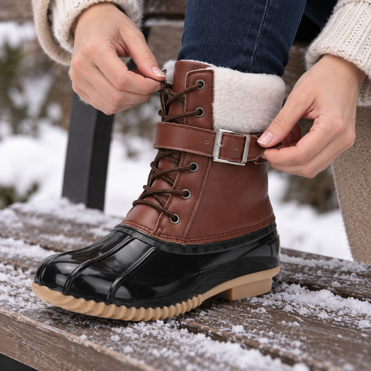 Botte randonnée montante femme marron – ajustement de la boucle et des lacets