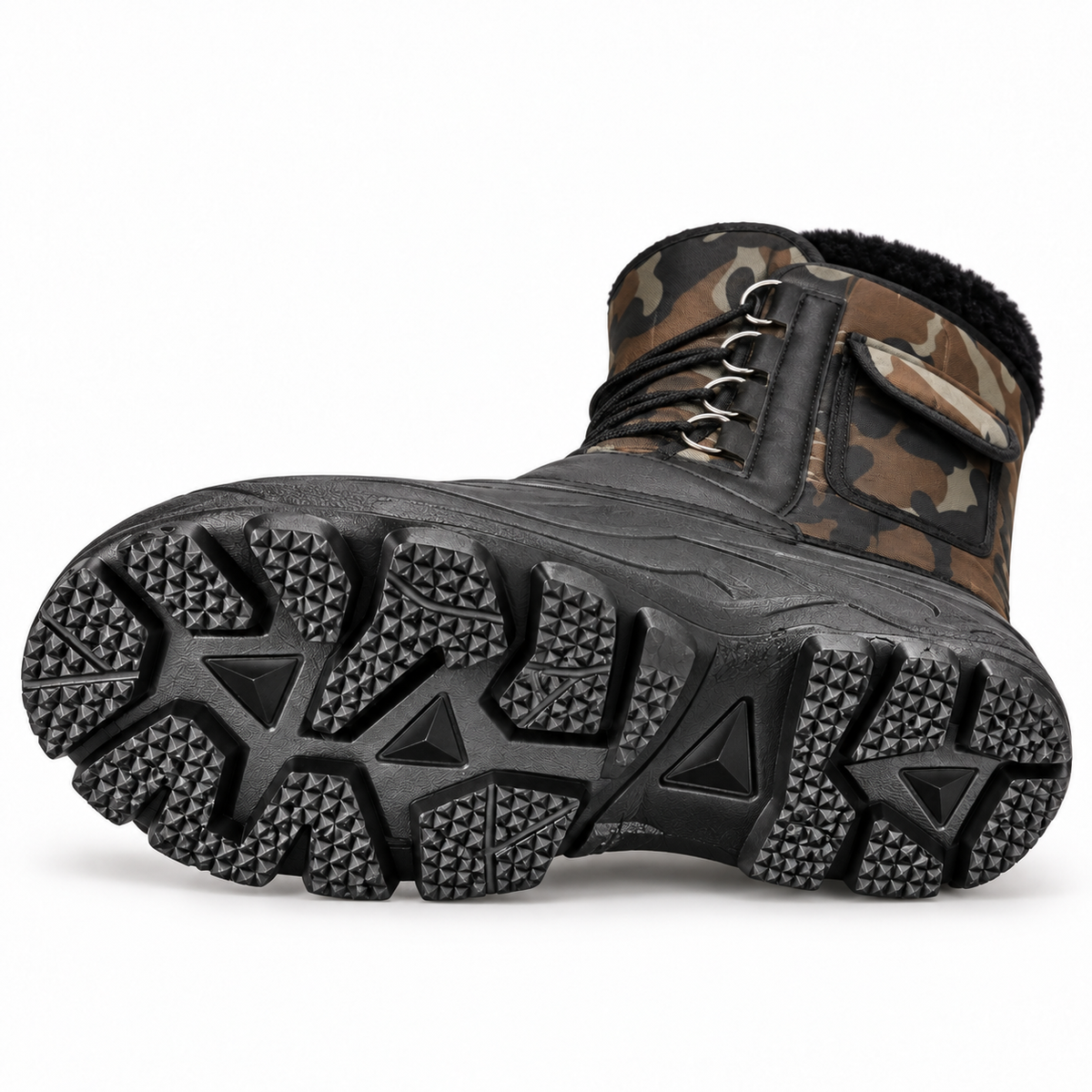 Semelle extérieure complète de botte randonnée neige homme camouflage vue du talon aux orteils