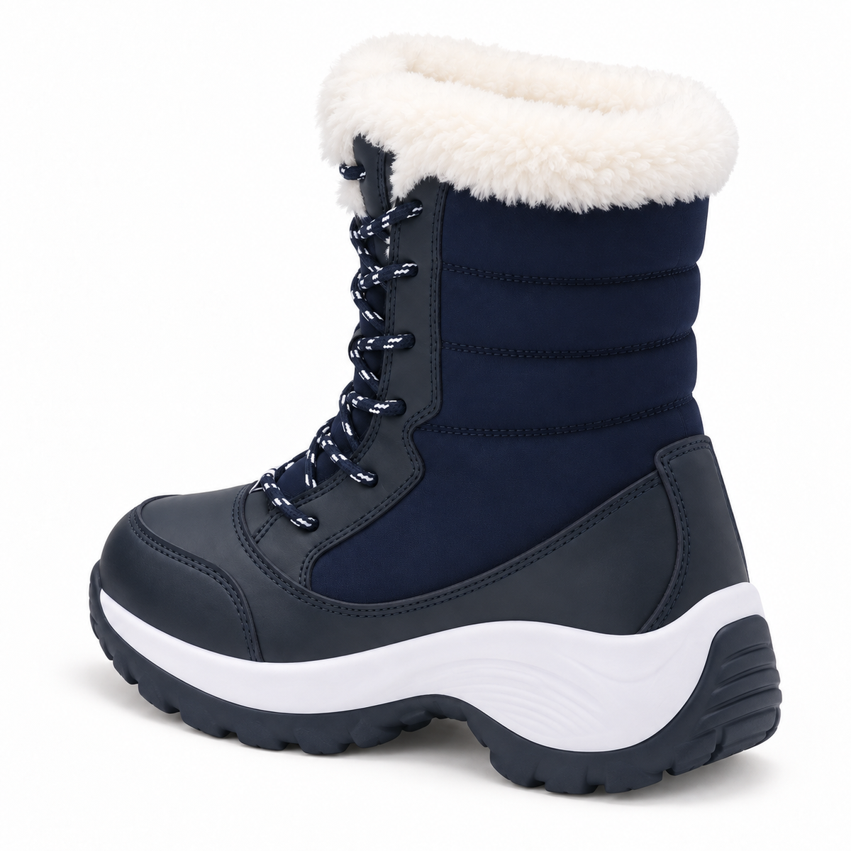 Botte randonnée neige femme bleu marine vue arrière de la tige et du talon