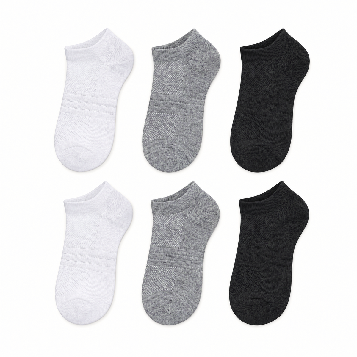 Chaussettes randonnée coton homme courtes blanches grises et noires à plat