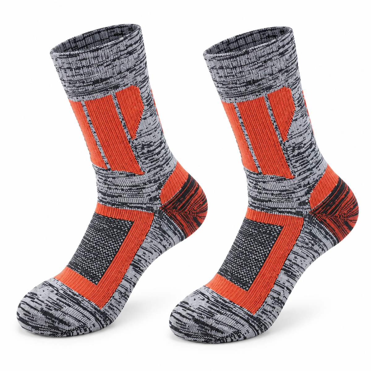 Chaussettes de randonnée homme grande taille orange et gris – vue trois-quarts