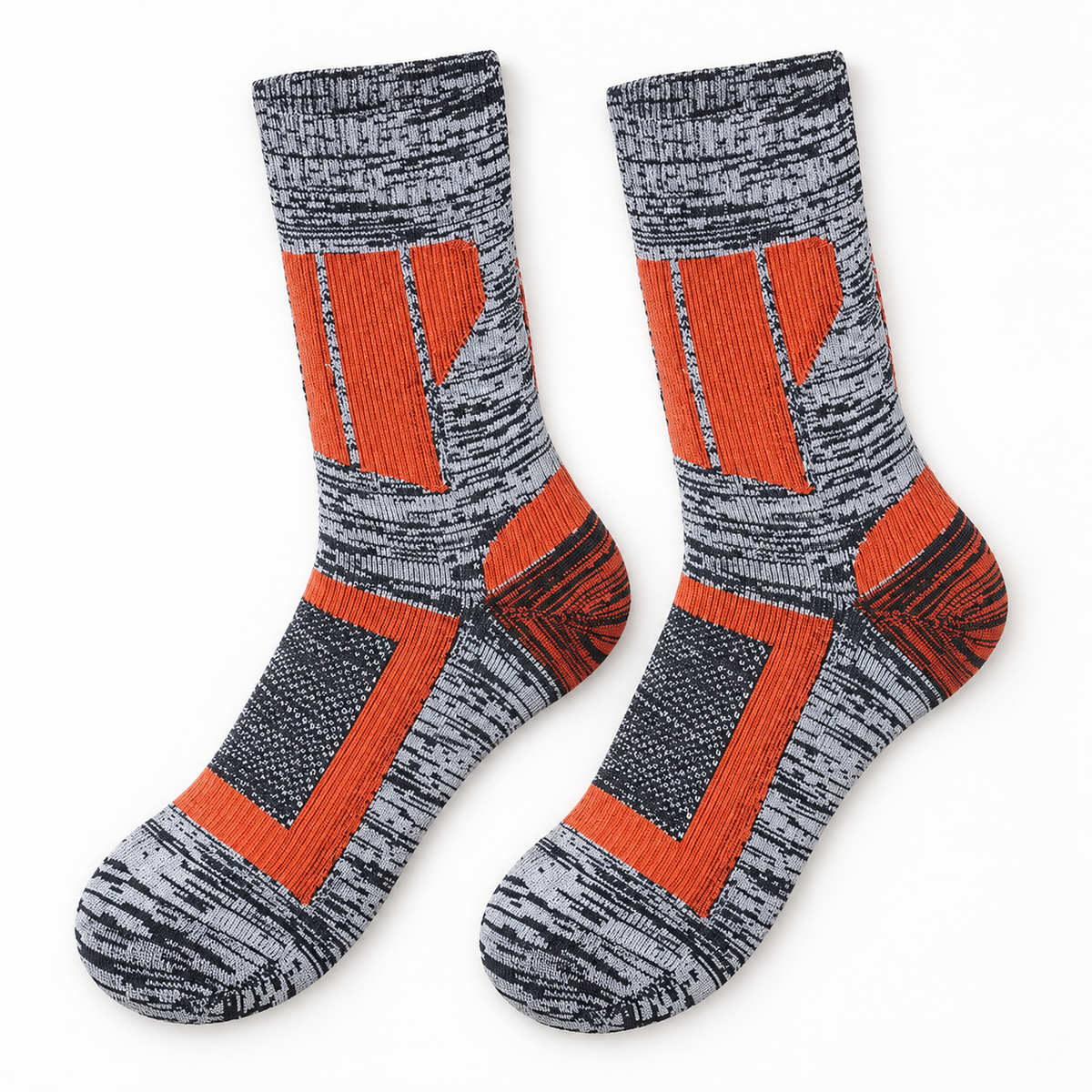 Chaussettes de randonnée homme grande taille orange et gris à plat