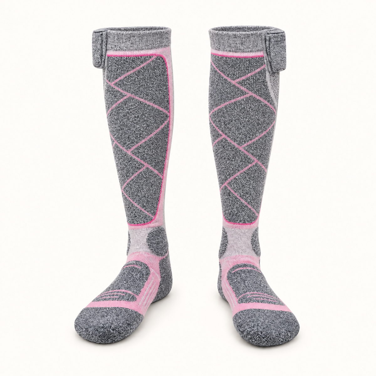 Chaussettes homme chaudes randonnée gris clair et rose – packshot