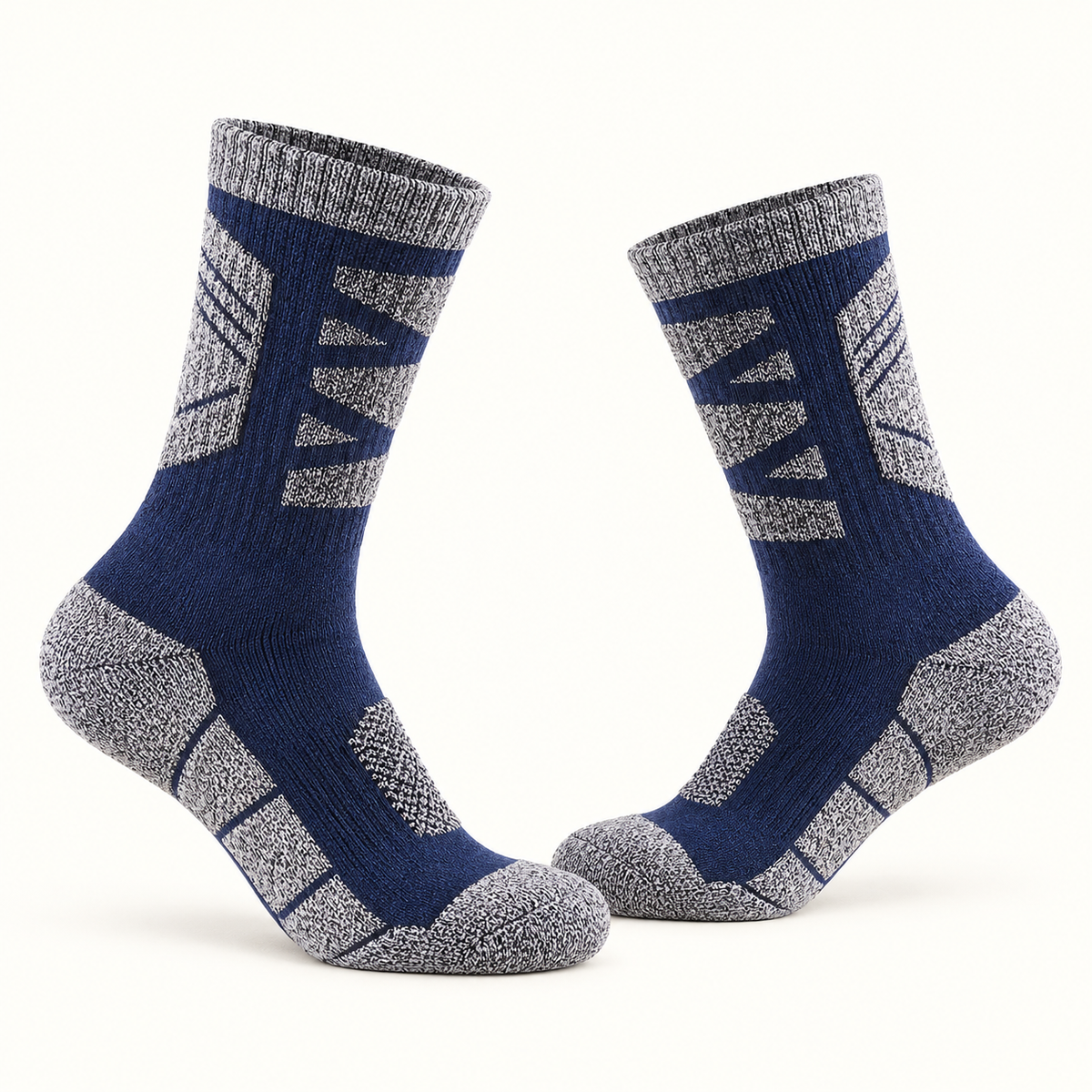 Chaussettes randonnée bouclette épaisse bleu marine – profils opposés