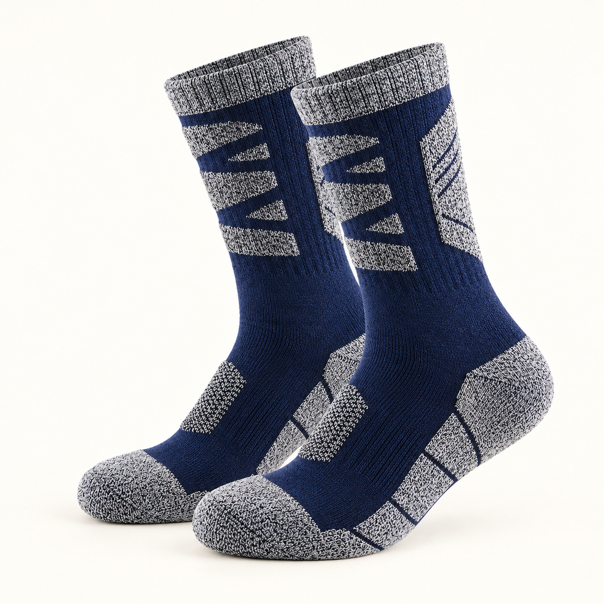 Chaussettes randonnée bouclette épaisse bleu marine – trois-quarts