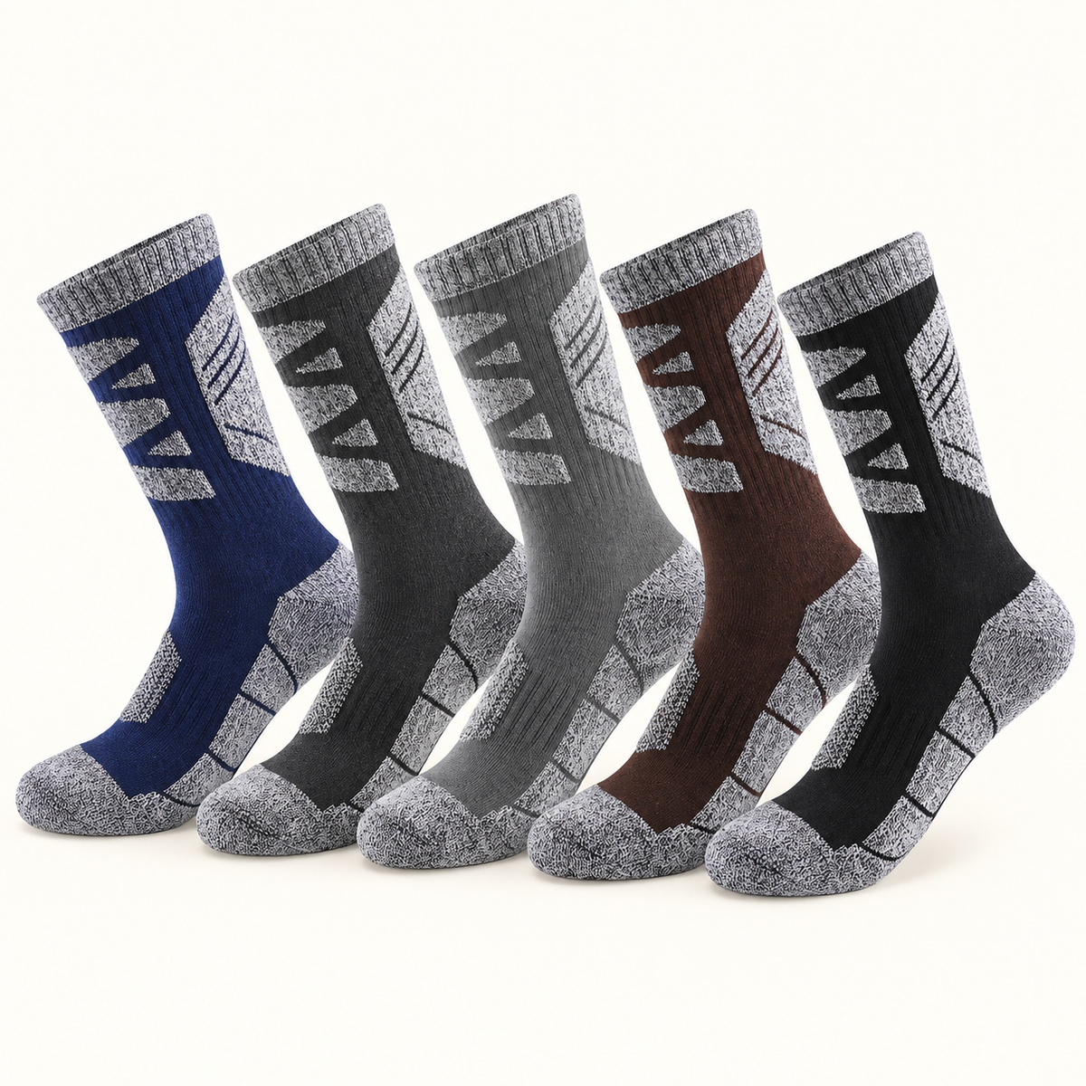 Pack de cinq chaussettes randonnée bouclette épaisse assorties