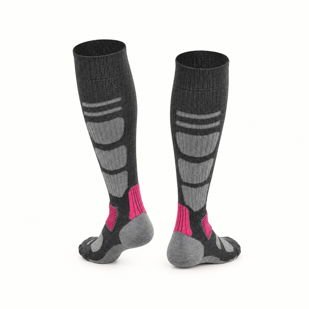 Chaussettes randonnée mérinos femme gris et rose – arrière