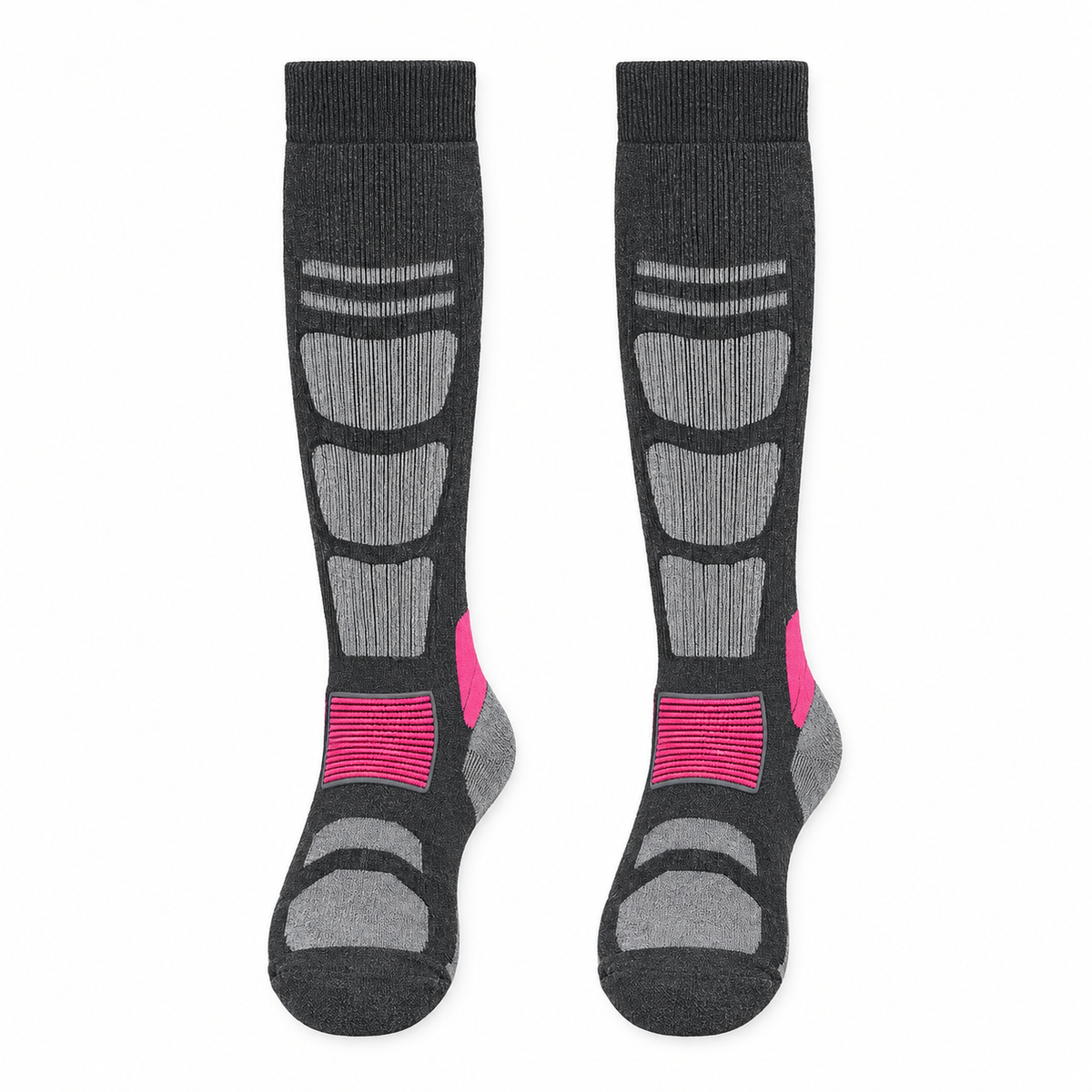 Chaussettes randonnée mérinos femme gris et rose à plat