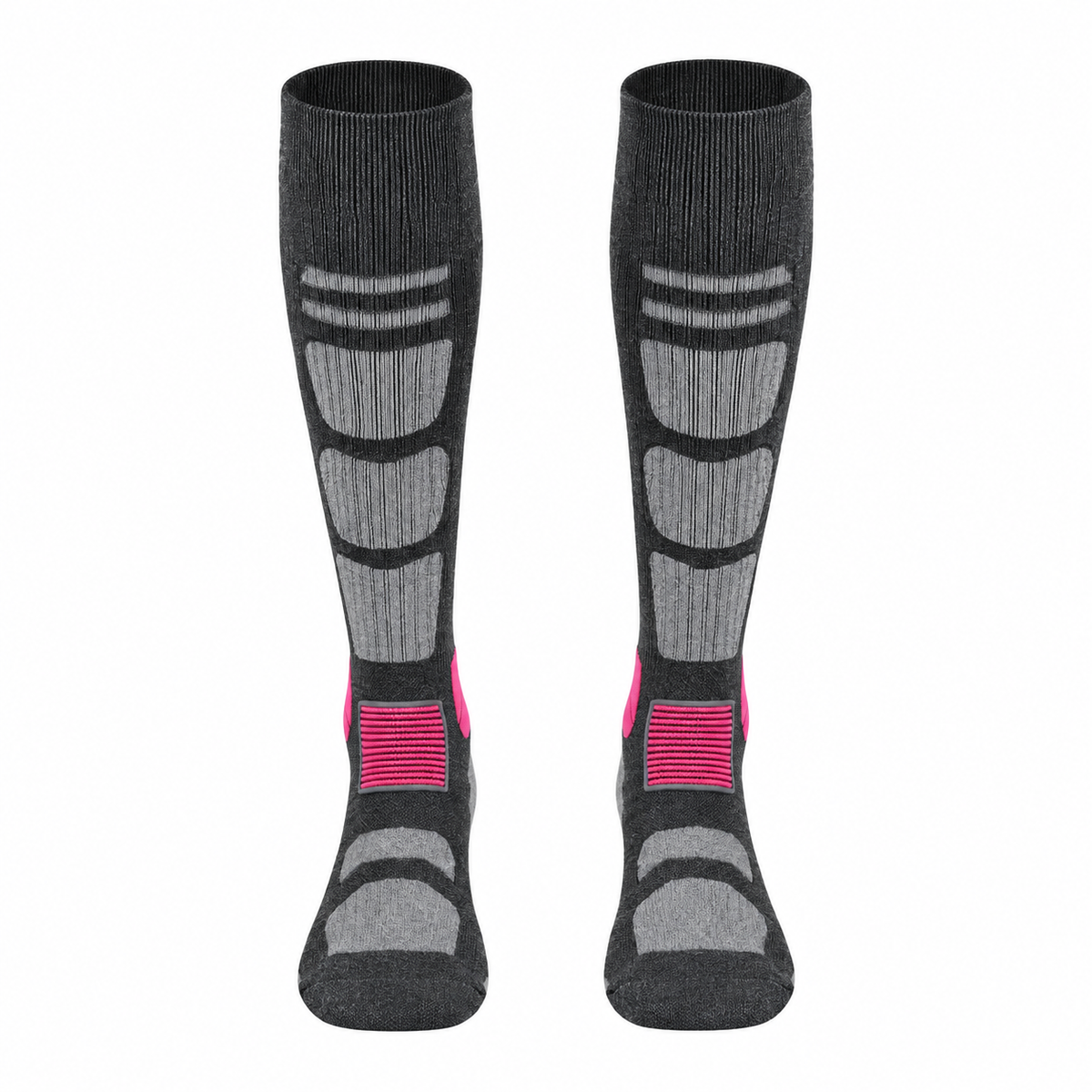 Chaussettes randonnée mérinos femme gris et rose – face