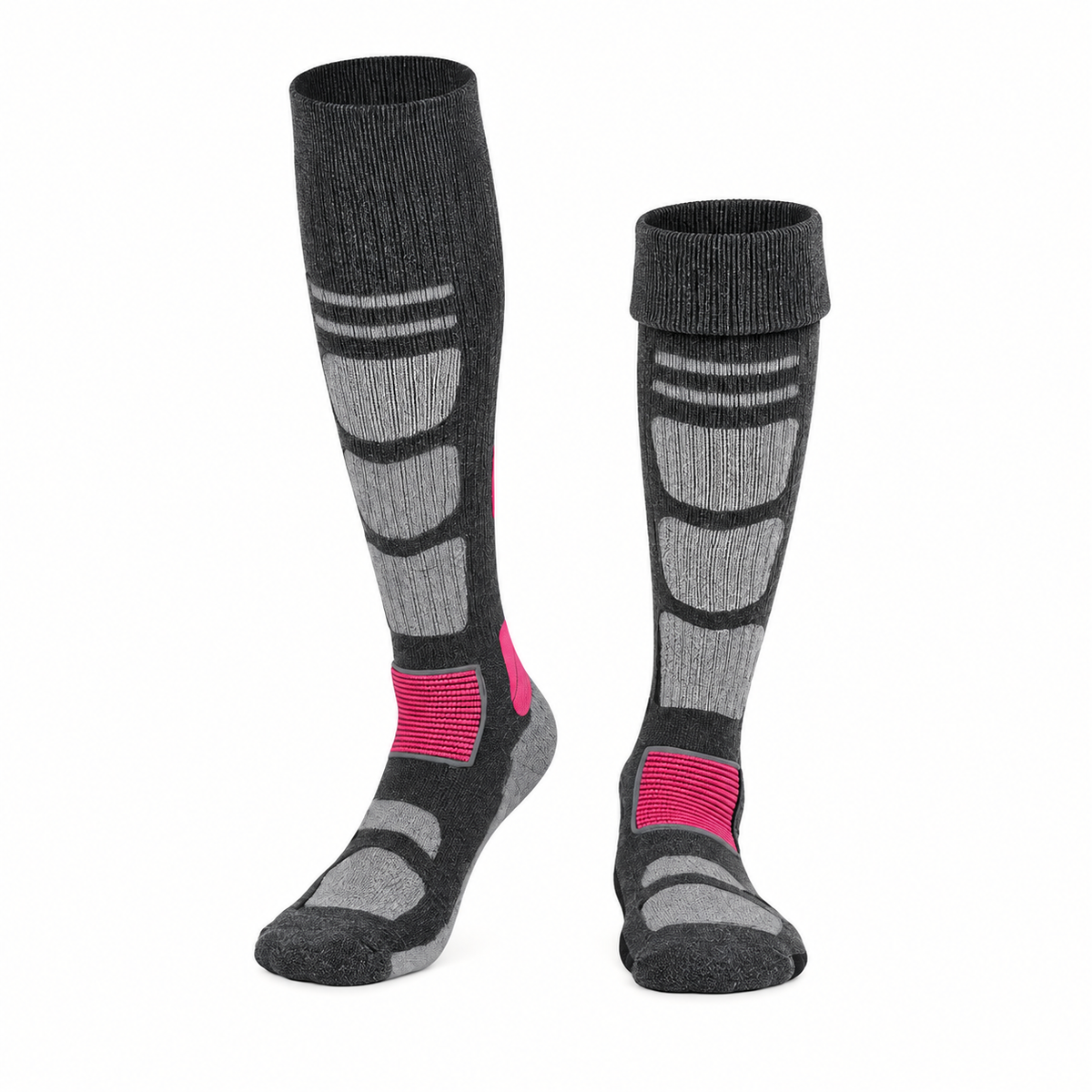 Chaussettes randonnée mérinos femme gris et rose – ouvertures