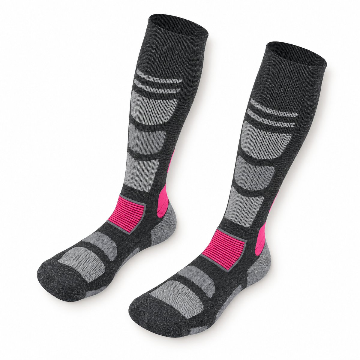 Chaussettes randonnée mérinos femme gris et rose – panneaux tricotés