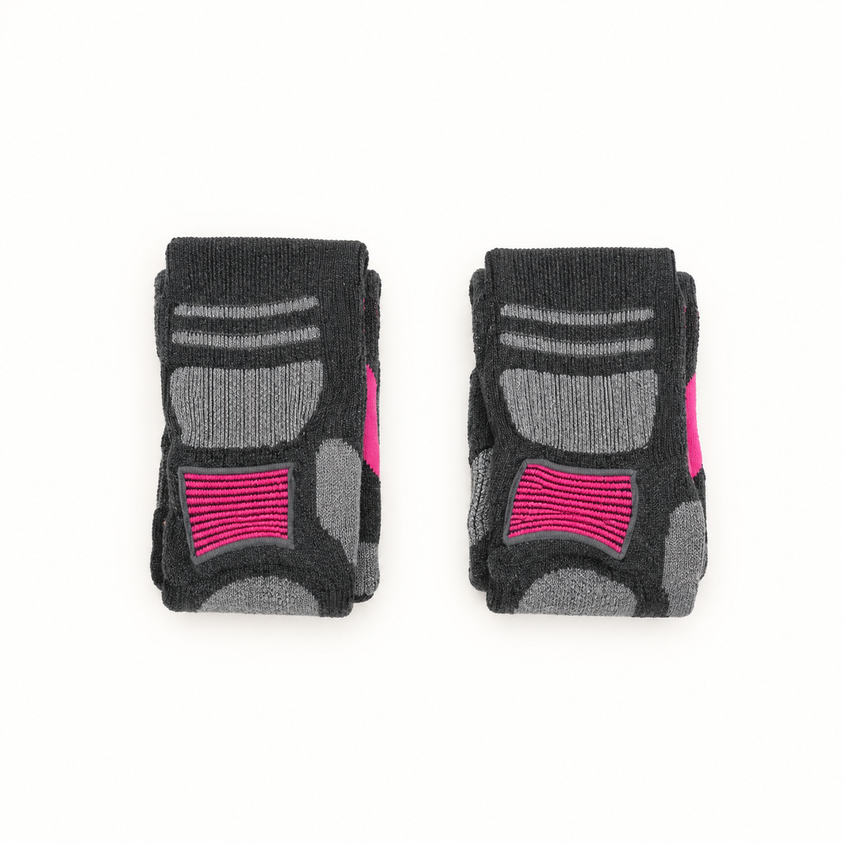 Chaussettes randonnée mérinos femme gris et rose pliées