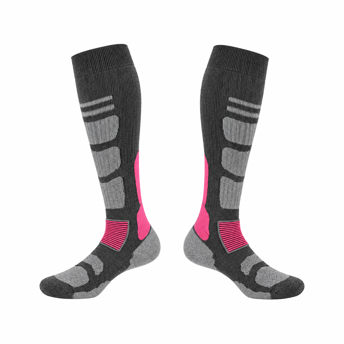 Chaussettes randonnée mérinos femme gris et rose – profil