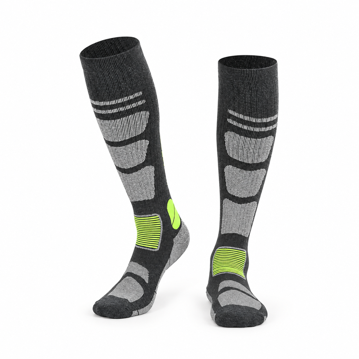 Chaussettes randonnée mérinos femme gris et vert fluo – packshot