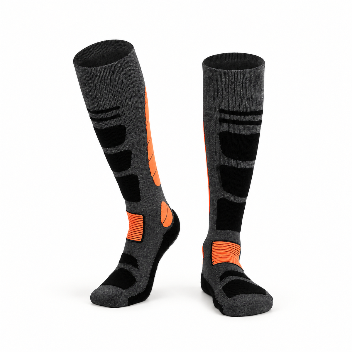 Chaussettes randonnée mérinos femme noir et orange – packshot